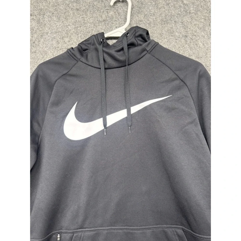 Nike Mens Black Therma-FIT Pullover Hoodie‎ Swoosh Logo Zipper Pocket Medium